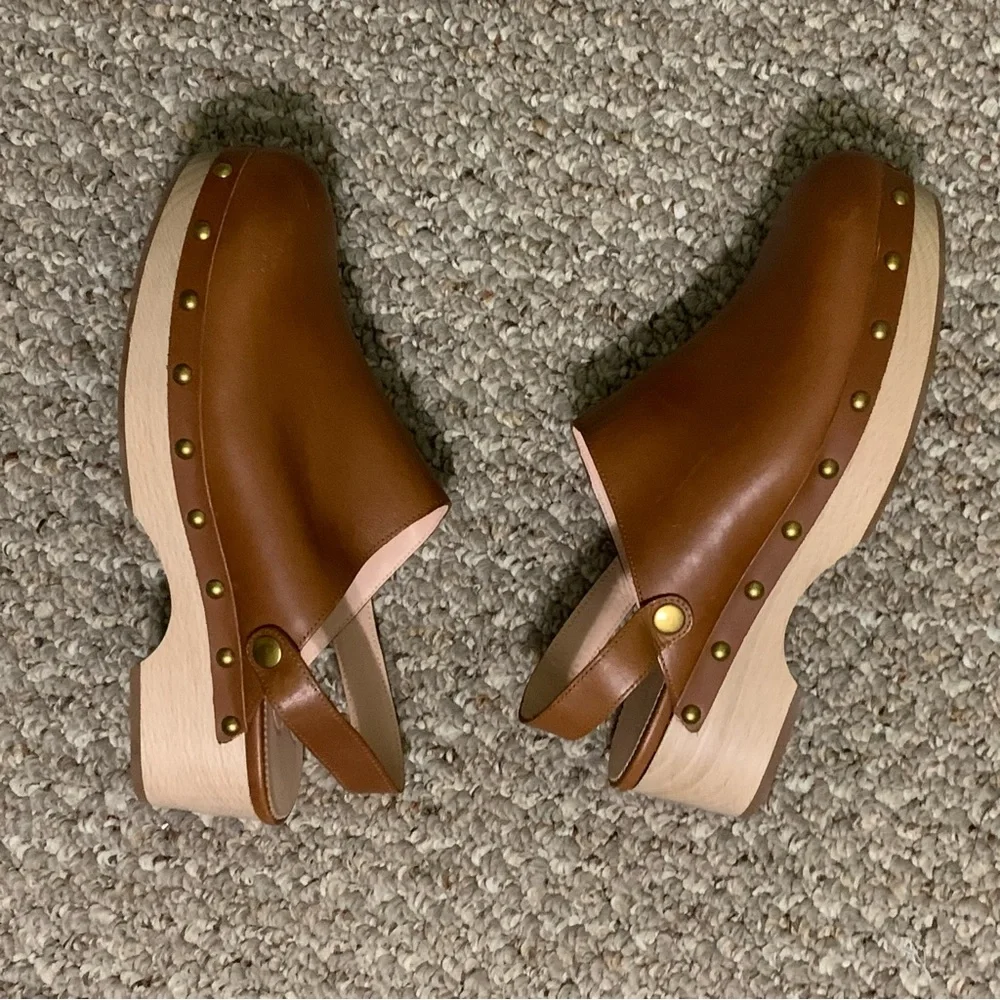J. Crew Grace Women's Brown Leather Convertible Slip On Clogs Shoes